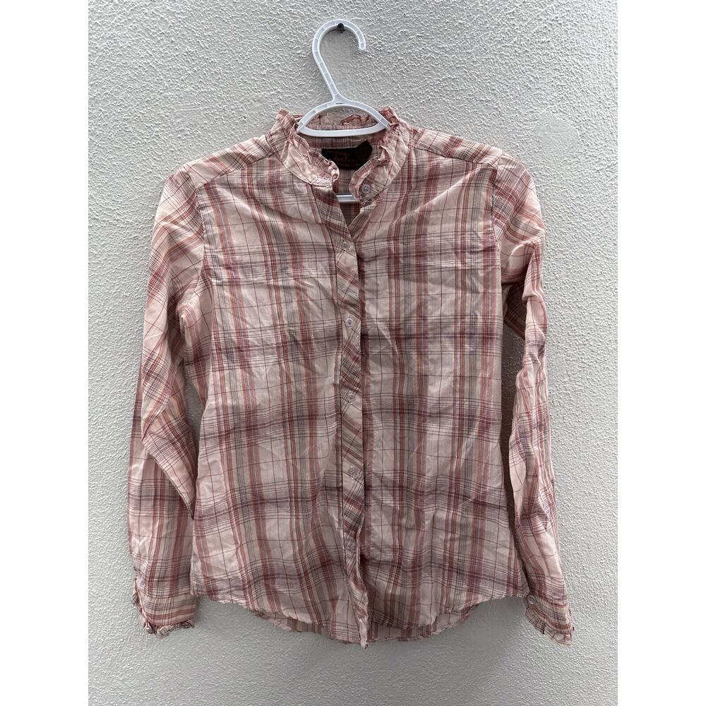 Womens Selection Shirt Size 7/8 Pink Plaid Long Sleeve Button Up
